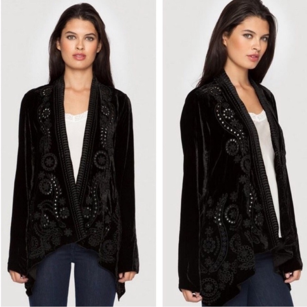 Johnny‎ Was | Velvet Embroidered Cardigan